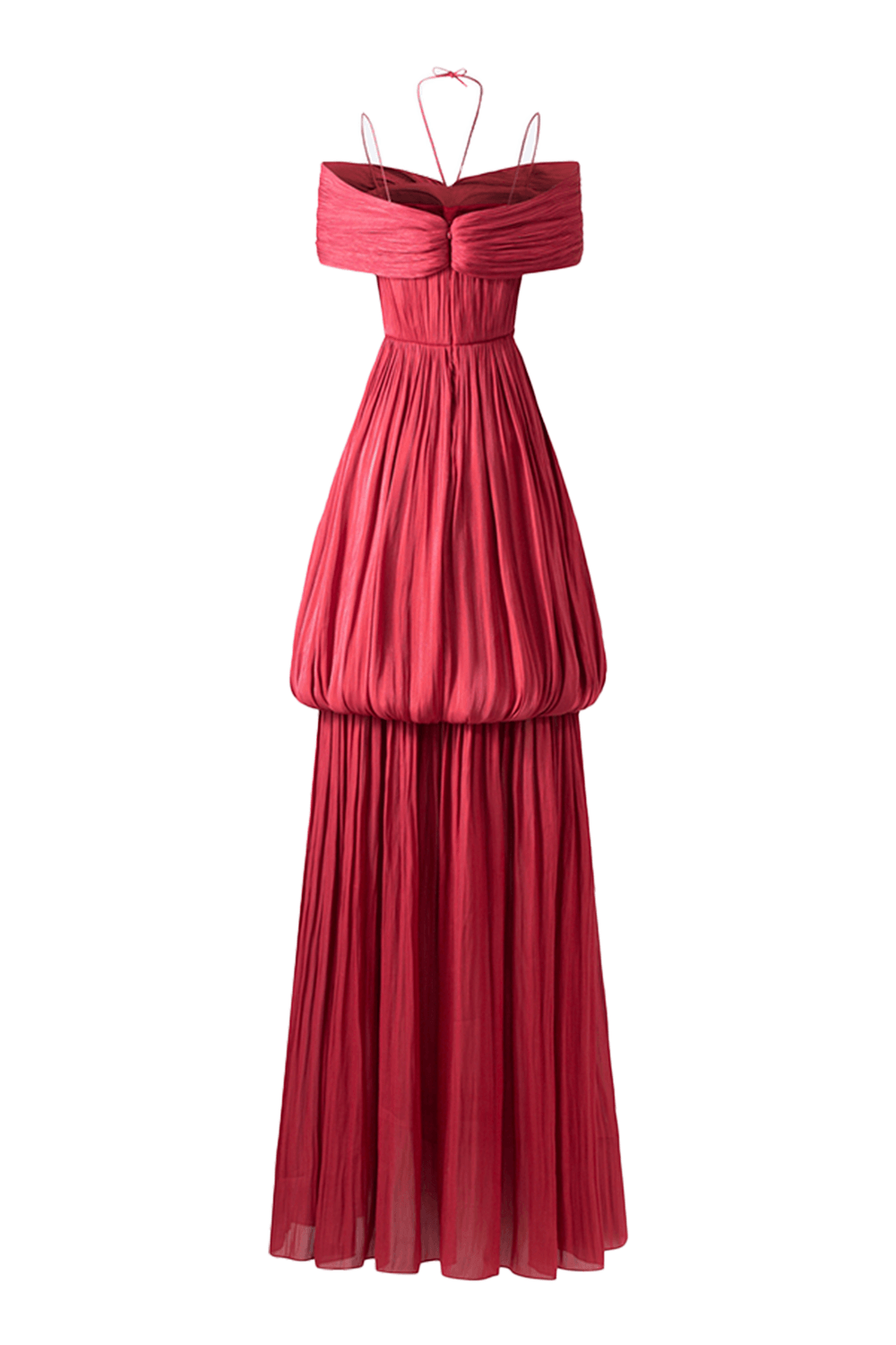Off-Shoulder Bubble Flare Pleated Full Dress - TRACY COUTURE